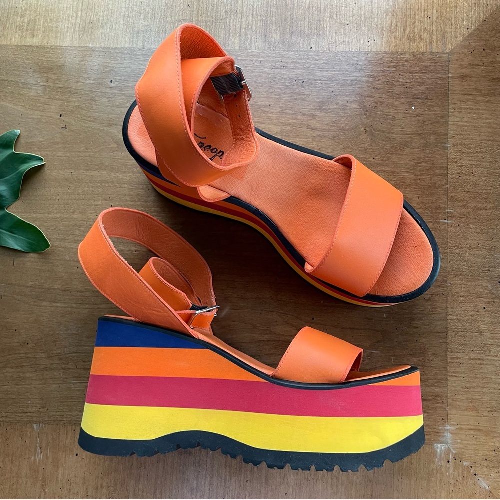Free People Parris Platform Orange Multicolor Platform Sandals US 9-9.5 EU 40 - Picture 4 of 12